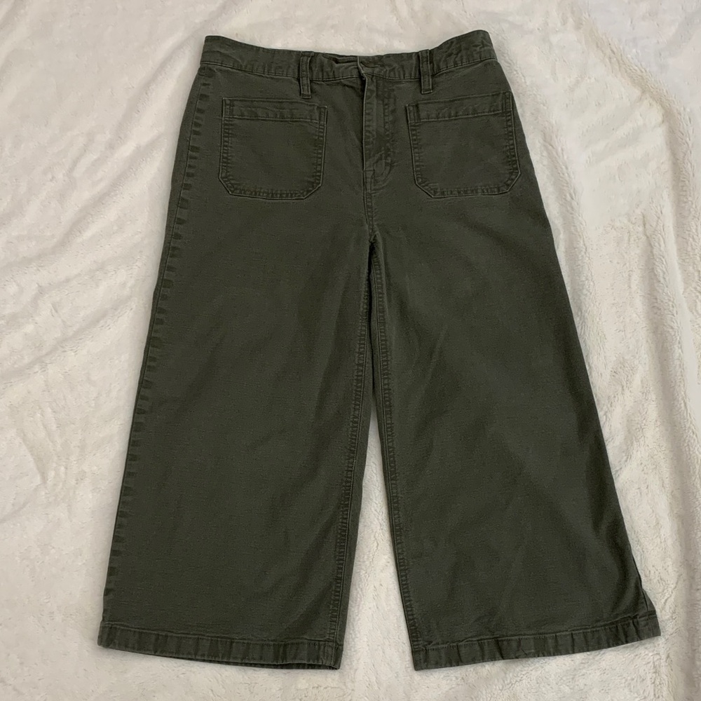 Point Sur Size 29P 71% Cotton 27% Modal Wide Leg Crop Olive Green Pants